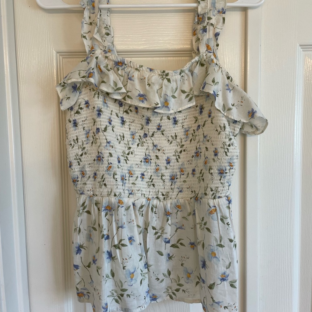 Floral print smocked peplum top